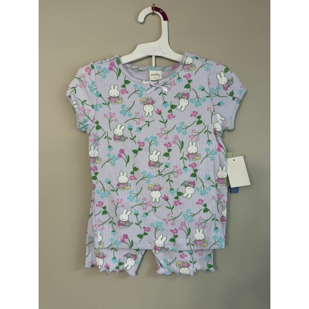 Miffy T-Shirt and Shorts Set Toddler Girls 3T Purple Floral Pointelle NWT